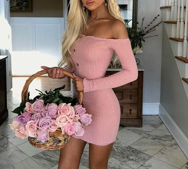 Sexy Off Shoulder Women Dress Slim Bodycon Dress Autumn Winter Knitted Elastic Sweater Dress Club Party Night Dresses Vestidos